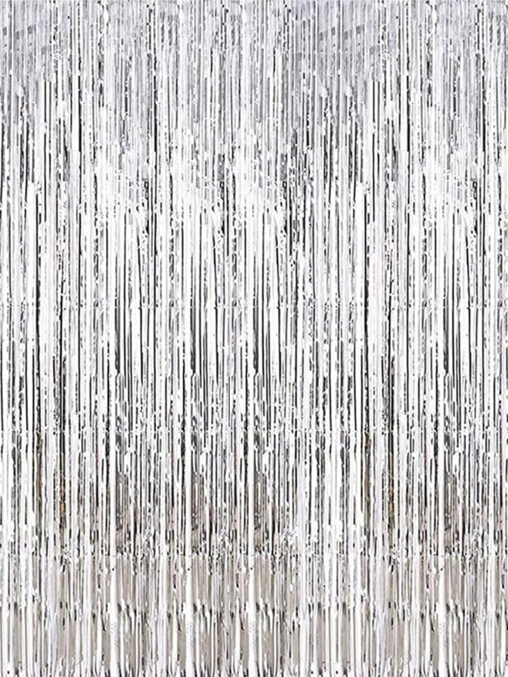 2 Pcs 3.2ft x 8.2ft Shiny Silver Metallic Tinsel Foil Fringe Curtains Photo Boot